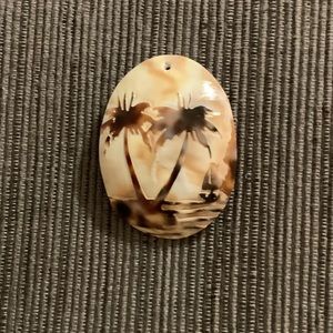 OVAL PALM TREE PLASTIC HAND ETCHED & PAINTED CHARM